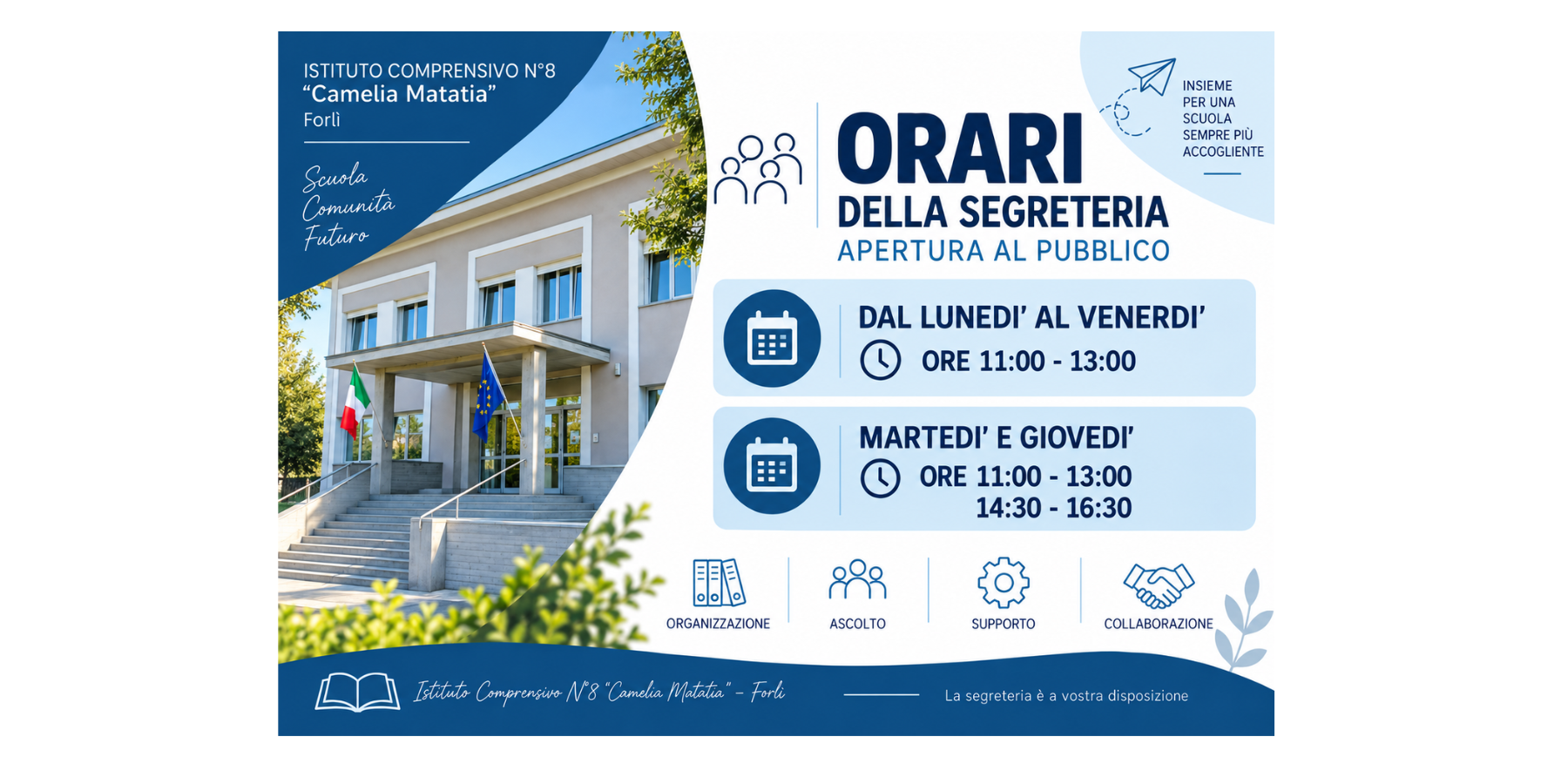 ORARI DI APERTURA AL PUBBLICO UFFICI DI SEGRETERIA A.S.2026-27